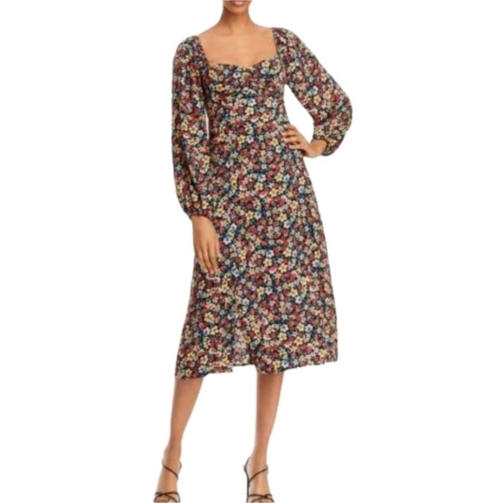 NWT Lost + Wonder Floral Paradise Valley Puff Sleeves Smocked Midi Dress Size XS
